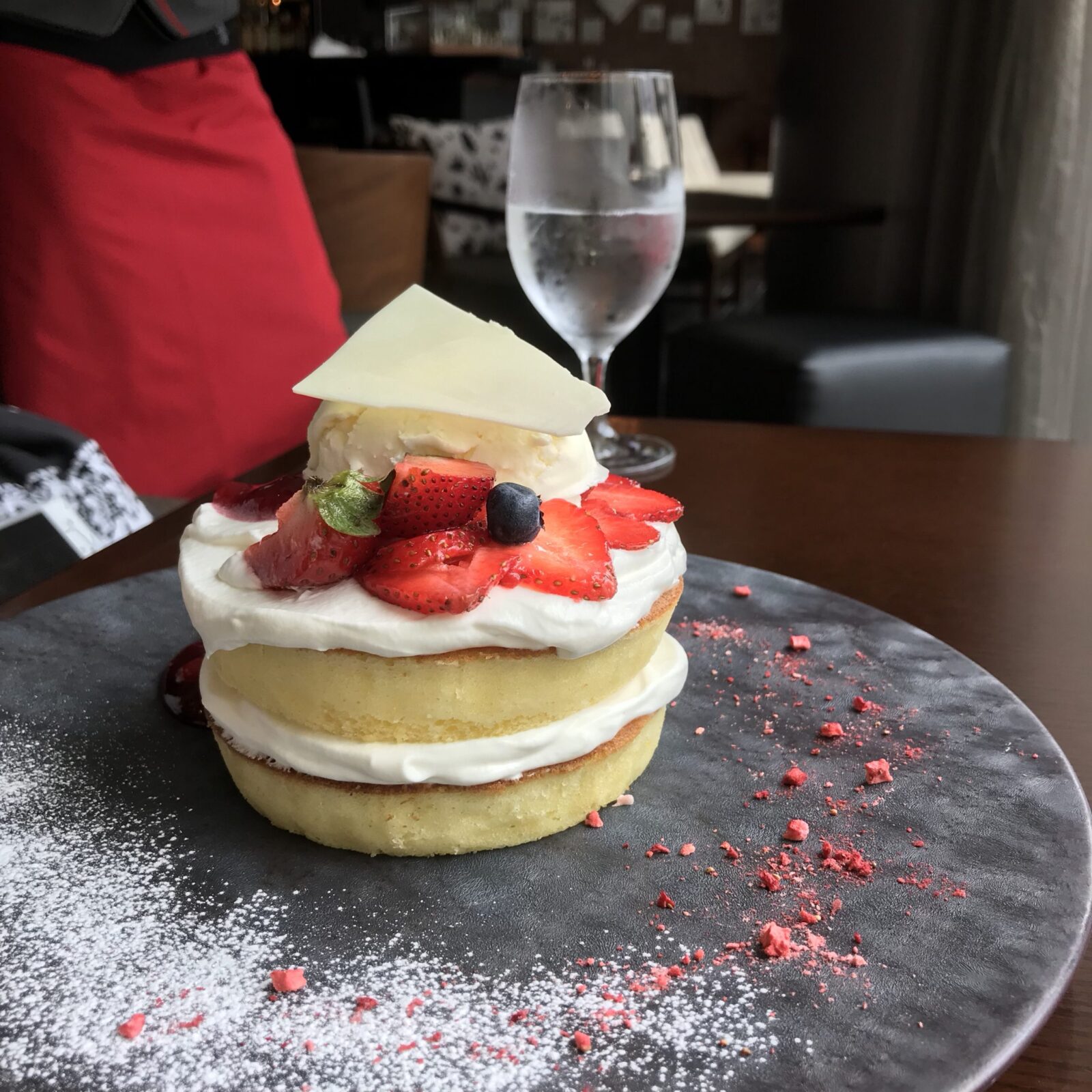 Pancakes with Strawberries, Fresh Cream & Vanilla Ice Cream