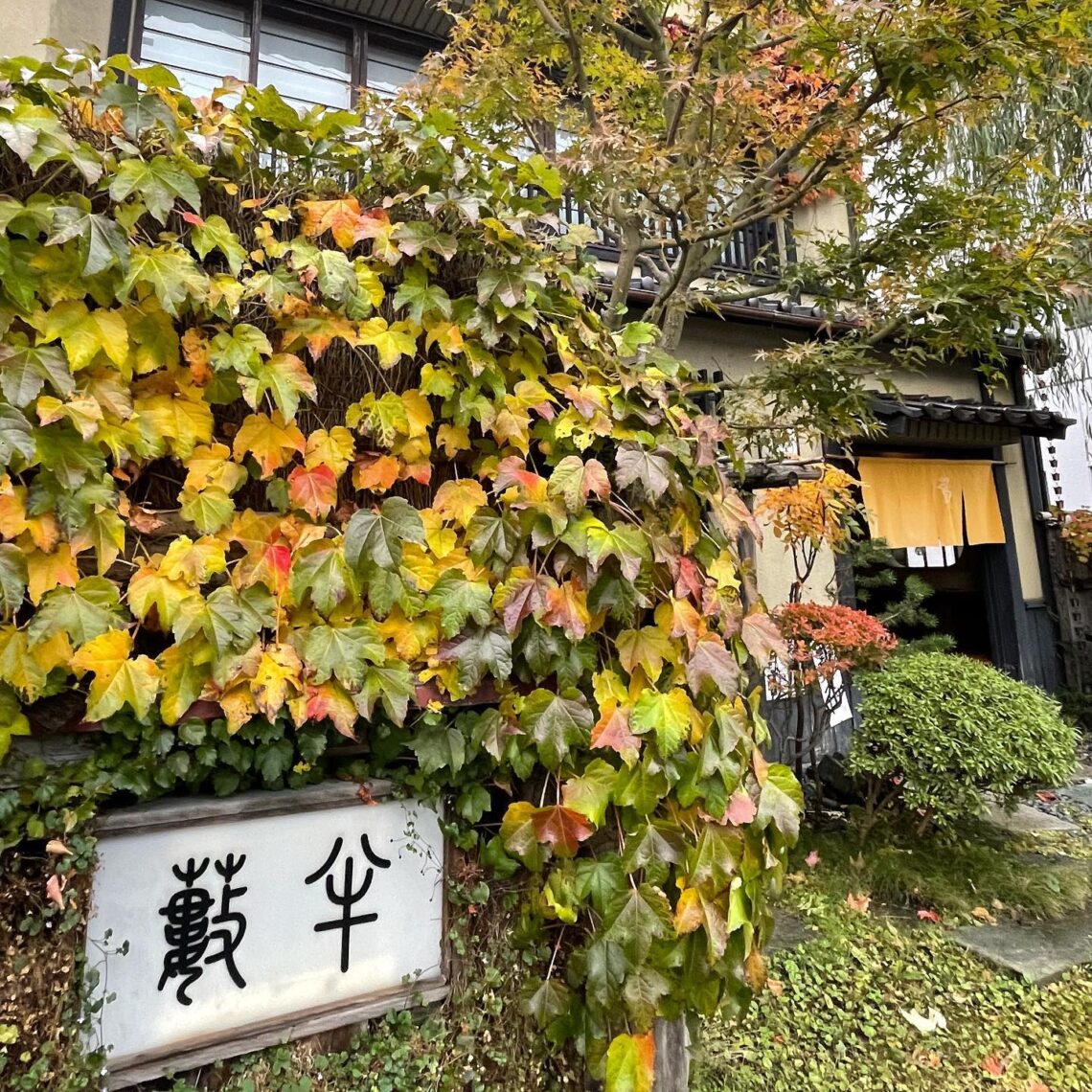 autumn leaves in front of the restaurant